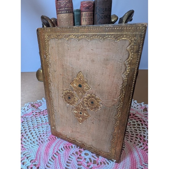 Vintage French Folding Prayer Book Frame Religious St Francis Quote Gold Trim - Picture 4 of 10